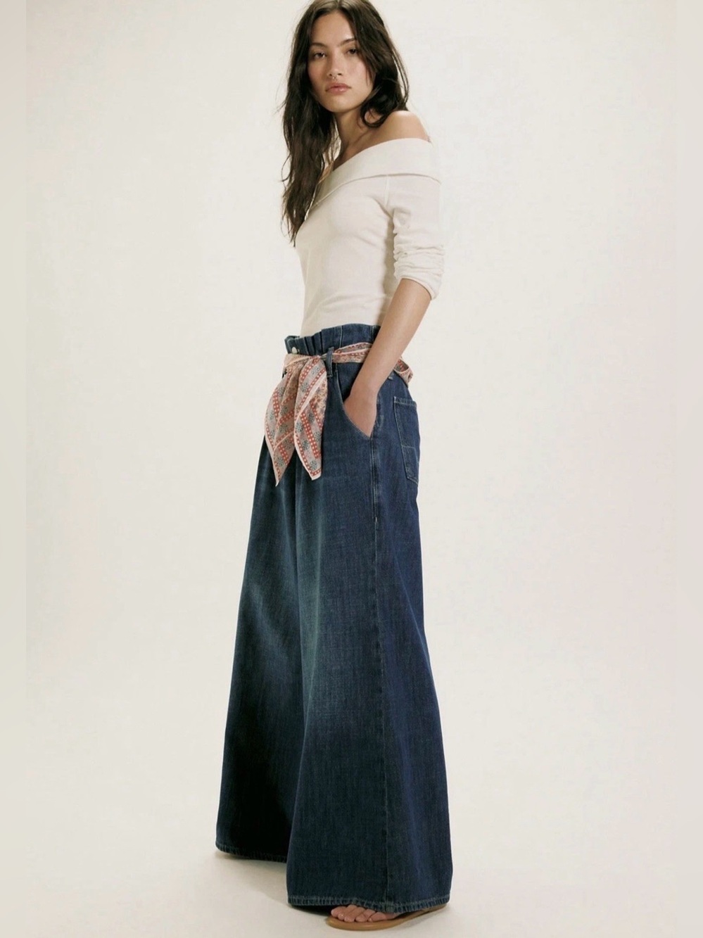 Free People Forager Super Wide Leg Jeans We The Free Pleating Blue Nomad
